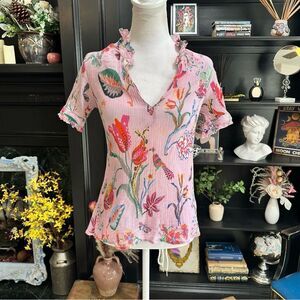 Banjanan Pink Floral Short Sleeve Blouse Size XS